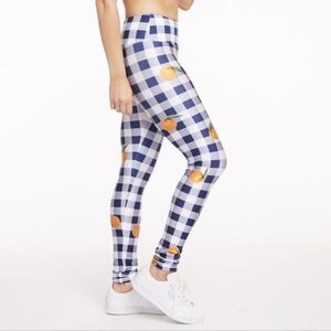 Goldsheep Blue Gingham Leggings with Orange Accent